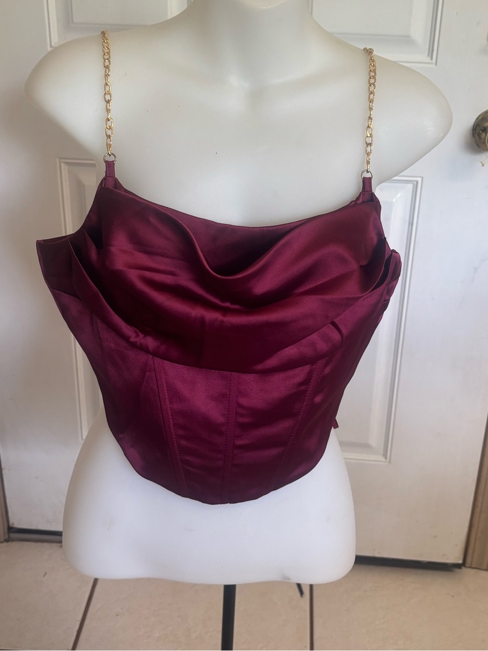 Med The Vintage Shop burgundy satin cowl neck corset sleeveless top.  In EUC!